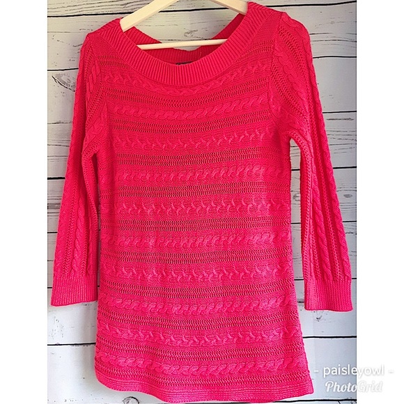 CHAPS Round Neck Cable Knit Pink Sweater - Picture 8 of 8